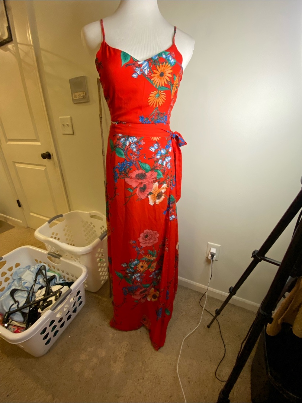Lulu's Red Floral Wrap Maxi Dress